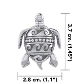 Turtle with Wave Design on The Shell Silver Locket Pendant and Pin in One TPD6113 - DiveSilver Jewelry